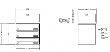 RENZ Briefkastenanlage, Aufputz, Classic Basic B, Edelstahl V4A, Kastenformat 370x110x270mm, 3-teilig